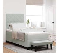 vidaXL Lit à Ressorts avec Matelas et Banc Gris Clair 90x190 cm en Velours