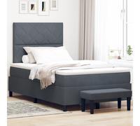 Vidaxl Lit À Ressorts Avec Matelas Et Banc Gris Foncé 120x200 Cm En Velours Gris