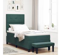 Vidaxl Lit À Ressorts Avec Matelas Et Banc Vert Foncé 90x200 Cm En Velours Vert