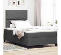 vidaXL Lit à Ressorts avec Matelas et LEDs - Gris foncé, 120 x 200 cm - Cadre en Tissu pour ta Chambre - Rangement stylé pour Adultes - Confort Moderne et Design Sympa