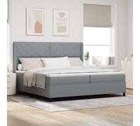 vidaXL Lit à Ressorts avec Matelas Gris Clair 200 x 200 cm Tissu, Lit Box Moderne et Durable, Matelas en Mousse, Cadre LED, tête réglable, Confort au Sommeil