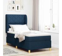 vidaXL Lit à Ressorts avec Matelas Gris foncé 90x190 cm Bleu, Lit Box Spring Moderne, Ajustable en Hauteur, Tissu Durable, Matelas en Mousse Ergonomique et stylé.