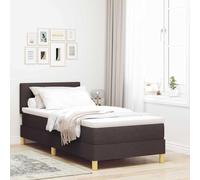 vidaXL Lit à Ressorts avec Matelas & LED Marron foncé 90X200 cm Design Moderne pour Chambre d'adulte, Polyester Respirant et Cadre en MDF Robuste, mobilier Contemporain, surmatelas Inclus.