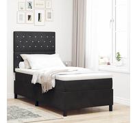 vidaXL Lit à Ressorts avec Matelas Noir 90 x 190 cm Velours, Tête de lit Chic, lit Box Spring Moderne, Matelas rectangulaire et Cadre, Solution Sommeil pour Une Chambre Cozy