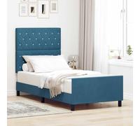 vidaXL Lit à ressorts avec tête de lit Bleu foncé 90 x 190 cm Velours, Chambre moderne, cadre de lit en velours, repos élégant, mobilier spacieux, design minimaliste, confort de sommeil, déco d'intéri
