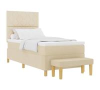 vidaXL Lit à Ressorts avec tête de lit Crème 200 x 90 cm Tissu | Vient avec un matelas pour dormir tranquille, Fait en bois de pin massif pour bien soutenir, Tissu crème avec un motif de