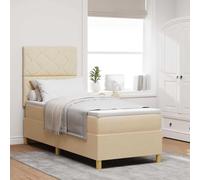 vidaXL Lit à Ressorts en Tissu crème avec Matelas et lumière LED 80X200 cm Design en Blocs de Diamant pour Chambre à Coucher mobilier Cadre sur-Matelas en Mousse Lin
