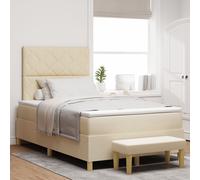 vidaXL Lit à Sommier avec Matelas & Banc Crème 120x200 cm Tissu