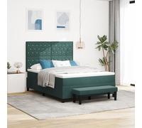 Vidaxl Lit À Sommier Avec Matelas & Banc Vert Foncé 140x190 Cm Velours