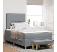 Vidaxl Lit À Sommier Avec Matelas Et Banc Gris Clair 120x200 Cm Tissu