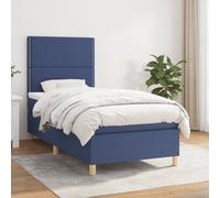 Vidaxl Lit À Sommier Tapissier Avec Matelas Bleu 90x200 Cm Tissu Bleu