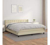 vidaXL Lit à Sommier Tapissier avec Matelas Rembourré Matelas de Lit Adulte Lit Double Meuble de Chambre à Coucher Crème 180x200cm Similicuir