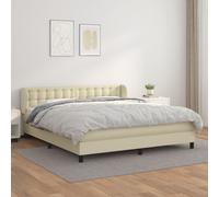 vidaXL Lit à Sommier Tapissier avec Matelas Rembourré Matelas de Lit Adulte Lit Double Meuble de Chambre à Coucher Crème 180x200cm Similicuir