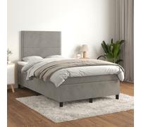 Vidaxl Lit À Sommier Tapissier Et Matelas Gris Clair 120x200cm Velours Gris