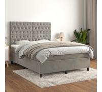 Vidaxl Lit À Sommier Tapissier Et Matelas Gris Clair 140x190cm Velours Multicolore