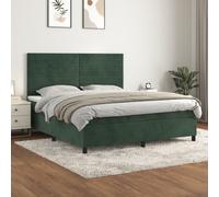vidaXL Lit sommier tapissé avec matelas Velours Vert foncé 180x200 cm