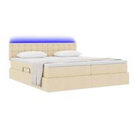 vidaXL Lit avec des lumières à LED Crème 200 x 200 cm Tissu, Chambre Tendance avec lit rectangulaire Moderne, Rangement Malin, Cadre métal, USB Pratique, Design Compact pour la Ville