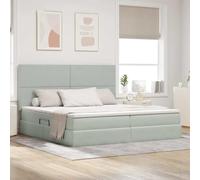 vidaXL Lit avec des lumières à LED Gris clair 200 x 200 cm Velours, Chambre, Rectangulaire, Design Moderne, Matériaux Durables, Solutions de Rangement Élégantes, Fonctionnel pour Tout Espace, Style Co