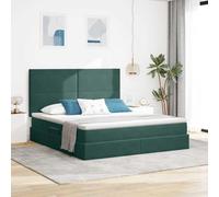vidaXL Lit avec des lumières à LED Vert foncé 160 x 200 cm Velours, Chambre, Rectangulaire, Design Moderne, Matériaux Durables, Solutions de Rangement Élégantes, Fonctionnel pour Tout Espace, Style Co