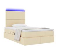 vidaXL Lit avec Rangement et LED avec LED Crème 120 x 190 cm Polyester, Lit de Rangement rectangulaire Moderne, avec levée hydrauliques, Cadre métal, lumière LED en Dessous
