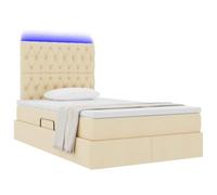 vidaXL Lit avec Rangement et LED avec LED Crème 120 x 190 cm Polyester, Lit de Rangement rectangulaire Moderne, avec levée hydrauliques, Cadre métal, lumière LED en Dessous