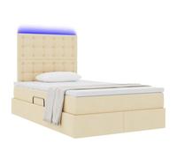 vidaXL Lit avec Rangement et LED avec LED Crème 120 x 190 cm Polyester, Lit de Rangement rectangulaire Moderne, avec levée hydrauliques, Cadre métal, lumière LED en Dessous