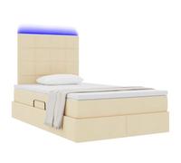 vidaXL Lit avec Rangement et LED avec LED Crème 120 x 190 cm Polyester, Mobilier Chambre innovant, lit Moderne avec Levage hydraulique, Rangement sous Le lit, LED, Soutien Position Sommeil