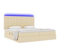 vidaXL Lit avec Rangement et LED avec LED Crème 200 x 200 cm Polyester, Lit de Rangement rectangulaire Moderne, avec levée hydrauliques, Cadre métal, lumière LED en Dessous