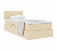 vidaXL Lit avec Rangement et Matelas avec Matelas Crème 100 x 200 cm, Lit Moderne rectangulaire, lit à élévation hydraulique, tête en Polyester, Meuble Gain de Place pour Rangement Pratique