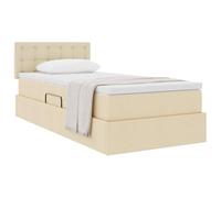 vidaXL Lit avec Rangement et Matelas avec Matelas Crème 100 x 200 cm, Lit Moderne rectangulaire, lit à élévation hydraulique, tête en Polyester, Meuble Gain de Place pour Rangement Pratique