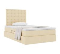 vidaXL Lit avec Rangement et Matelas Crème 120 x 190 cm Tissu, Lit Moderne de Rangement, Cadre en Simili Cuir Noir, hydraulique, Gain de Place, Matelas Compris