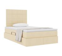 vidaXL Lit avec Rangement et Matelas Crème 120 x 190 cm Tissu, Lit Moderne de Rangement, Cadre en Simili Cuir Noir, hydraulique, Gain de Place, Matelas Compris