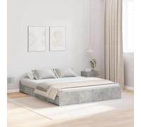 vidaXL Lit avec Rangement Gris béton Bois d'ingénierie 160 x 200 cm Design Minimaliste Espace de Stockage sous Le lit Lattes Solides Montage Facile Parfait pour la Chambre Mobilier Pratique