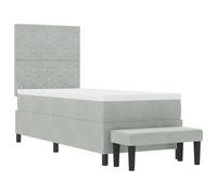 vidaXL Lit avec Sommier avec Matelas en Velours & Banc Gris Clair 80X200 cm | Style Chesterfield Contemporain, Tissu Résistant aux Taches, Outils d'Assemblage Inclus, Protecteur de Canapé, Surmatelas