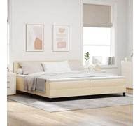 vidaXL Lit avec Sommier et Matelas LED Crème 200X200 cm Tissu Moderne Mobilier de Chambre Principale Surmatelas Résistant à la Décoloration Housse Zippée Protecteur Tapis de Mousse