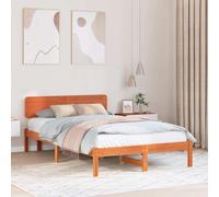 vidaXL Lit avec tête de lit en Bois de pin Massif Couleur Marron ciré 135 x 190 cm. Design Rustique, Durable, Gain de Place, Parfait pour Une Chambre d'adulte. Élégant et Minimaliste.