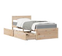 Lit avec Tiroirs Matelas Adulte Sommier Chambre Intérieur Bois Massif Pin vidaXL