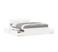 vidaXL Lit avec tiroirs, matelas à ressorts 160x200 cm bois massif pin blanc