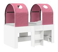vidaXL Lit avec Tunnel 3 pc Blanc et Rose Bois d'ingénierie, Mobilier de Chambre Moderne,rectangulaire, Solutions de Rangement sous Le lit, Style Minimaliste, Soutien de Matelas