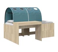 vidaXL Lit avec Tunnel 3 pc Chêne Artisanal et Bleu Clair, Aménagement Moderne de Chambre, Cadre rectangulaire, Solutions de Rangement sous Le lit, mobilier en Bois, Look Contemporain