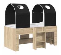 vidaXL Lit avec Tunnel 3 pc Sonoma et Noir Bois d'ingénierie, Mobilier de Chambre Moderne,rectangulaire, Solutions de Rangement sous Le lit, Style Minimaliste, Soutien de Matelas