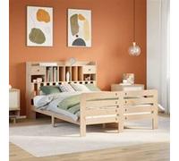 vidaXL Lit bibliothèque sans matelas 140x200 cm bois massif de pin 3309962 Beige