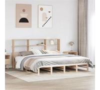 vidaXL Lit bibliothèque sans matelas 180x200 cm bois massif, lit, meuble de chambre à coucher, lit avec rangement, lit 3323929 Beige G