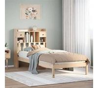 vidaXL Lit bibliothèque sans matelas 90x200 cm bois de pin massif, lit, meuble de chambre à coucher, lit avec rangement, lit 3321620 Beige