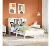 vidaXL Lit bibliothèque sans matelas blanc 135x190 cm bois pin massif, lit, meuble de chambre à coucher, lit avec rangement, 3321617 Blanc