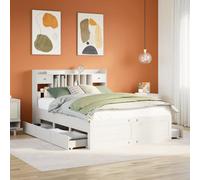 vidaXL Lit bibliothèque sans Matelas Blanc 140x190 cm Bois pin Massif, lit, Meuble de Chambre à Coucher, lit avec Rangement, lit Double, lit en Bois