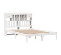 vidaXL Lit bibliothèque 140x190 cm Bois pin massif Blanc sans matelas avec rangement