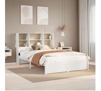 Lit bibliothèque sans matelas blanc 140x190 cm bois pin massif, lit, meuble de chambre à coucher, lit avec rangement, lit double, lit en bois