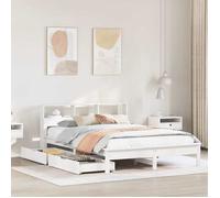 vidaXL Lit bibliothèque sans matelas blanc 140x190 cm bois pin massif meuble de chambre à coucher sommier lit en bois 3309822