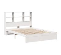 vidaXL Lit bibliothèque sans Matelas Blanc 140x200 cm Bois pin Massif, lit, Meuble de Chambre à Coucher, lit avec Rangement, lit Double, lit en Bois
